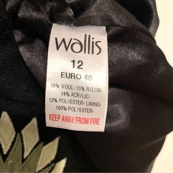 WALLIS Black and Green Wool Midi A-Line Skirt Women’s Size 12 - Picture 6 of 7